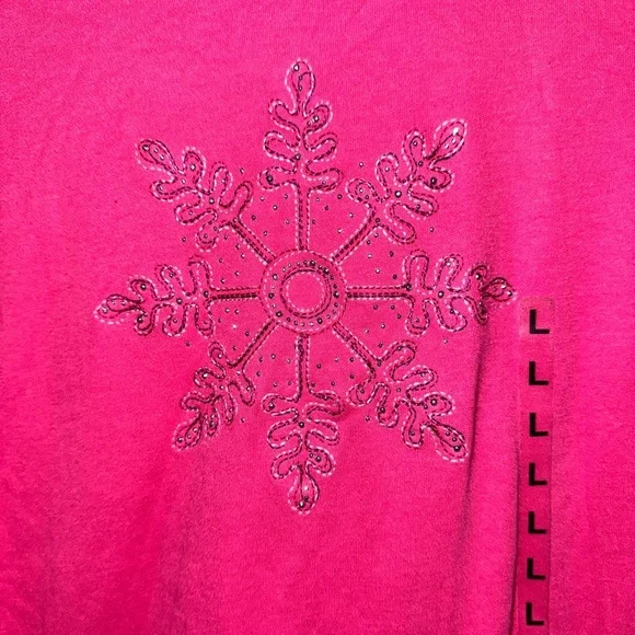 M&C Sportswear Women Long Sleeve Pink Snowflake T-Shirt Size L NWT hot pink - Picture 3 of 9